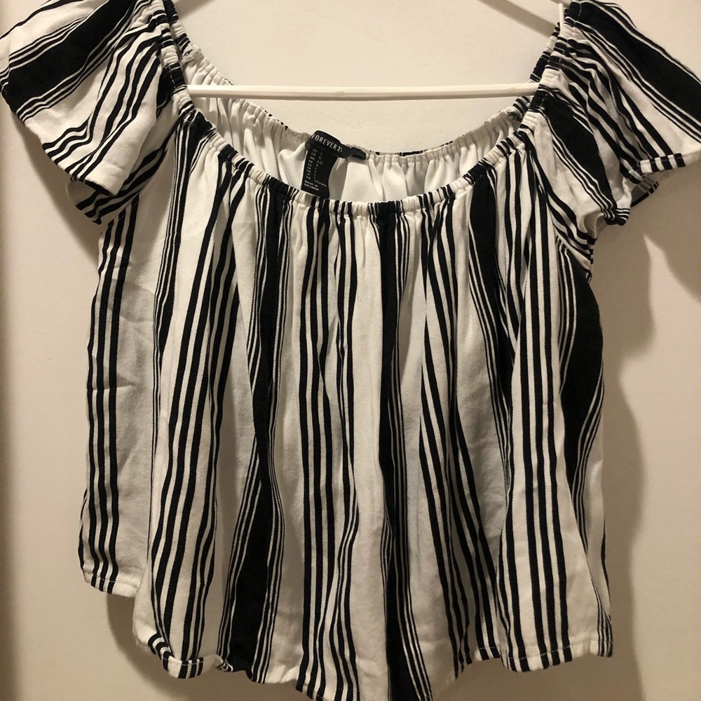 Forever 21 stripes off the shoulder top🤩